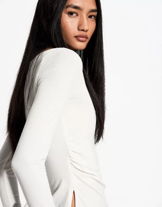 T-shirt a manica lunga con dettaglio arricciato