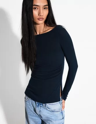 T-shirt a manica lunga con dettaglio arricciato