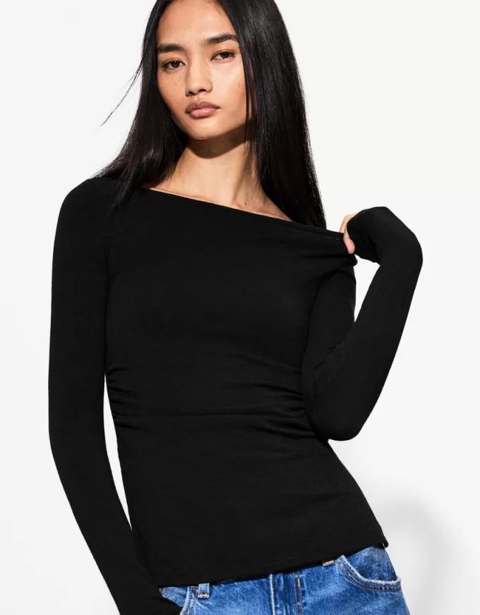 T-shirt a manica lunga con dettaglio arricciato