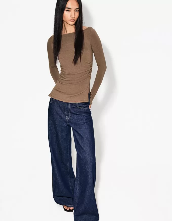 T-shirt a manica lunga con dettaglio arricciato