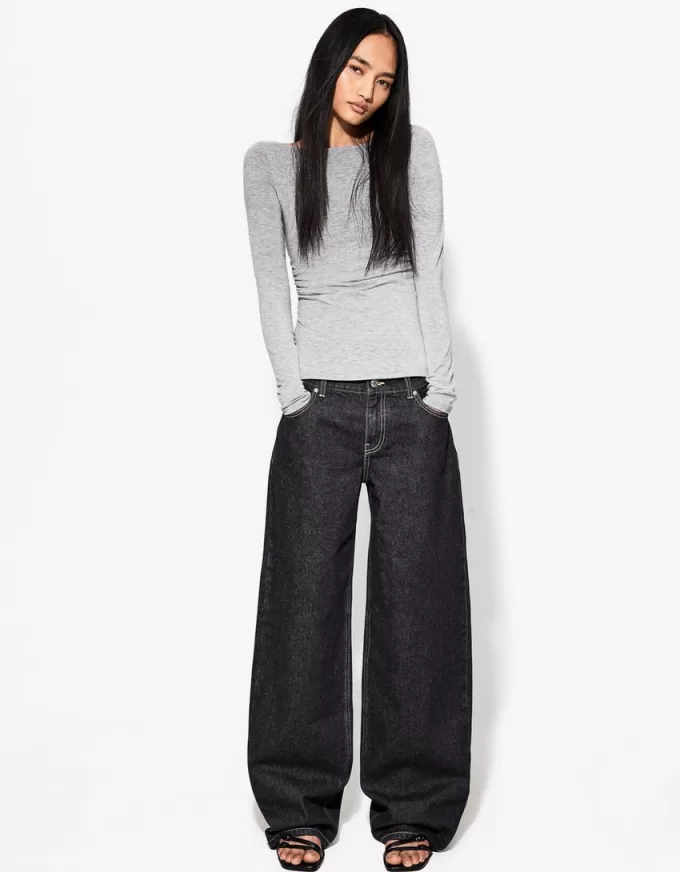 T-shirt a manica lunga con dettaglio arricciato