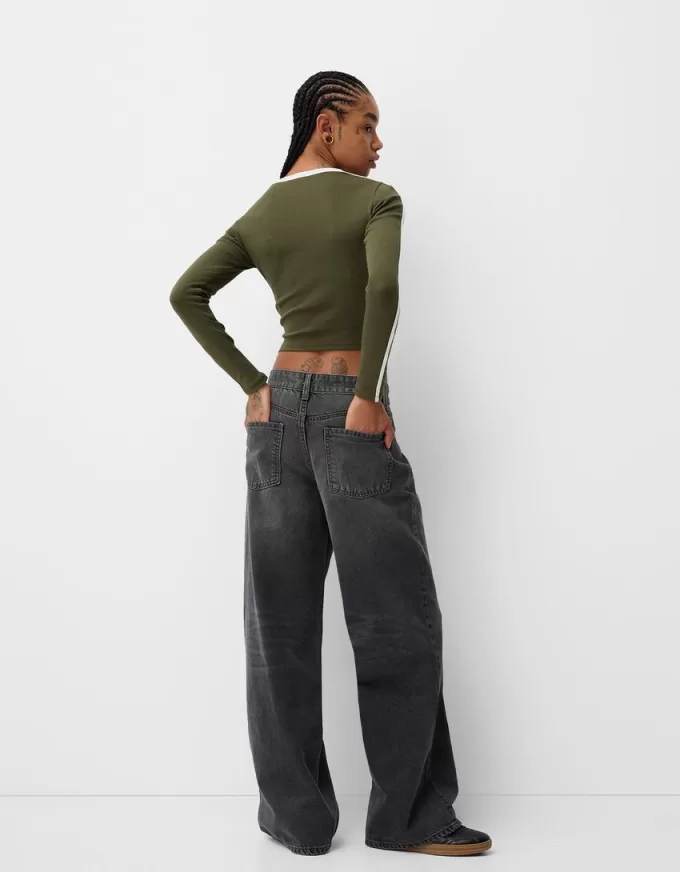 T-shirt a manica lunga con stampa e rifiniture