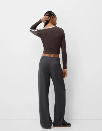 T-shirt a manica lunga con stampa e rifiniture