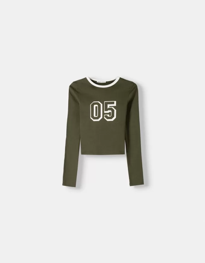 T-shirt a manica lunga con stampa e rifiniture