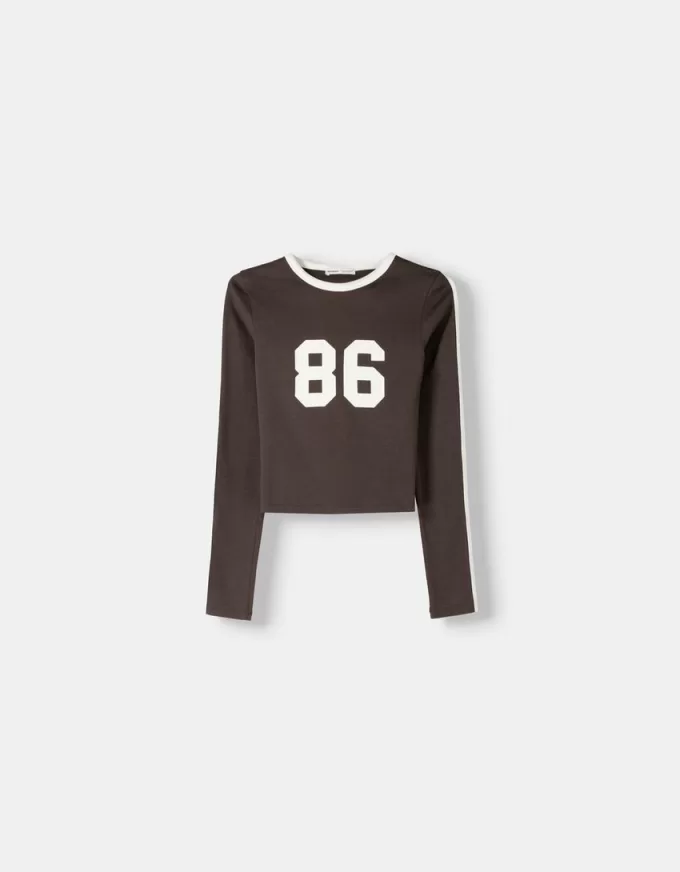 T-shirt a manica lunga con stampa e rifiniture