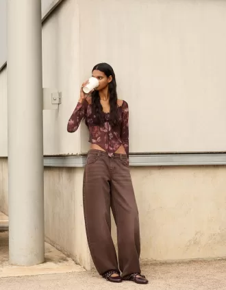 T-shirt a manica lunga in tulle stampato