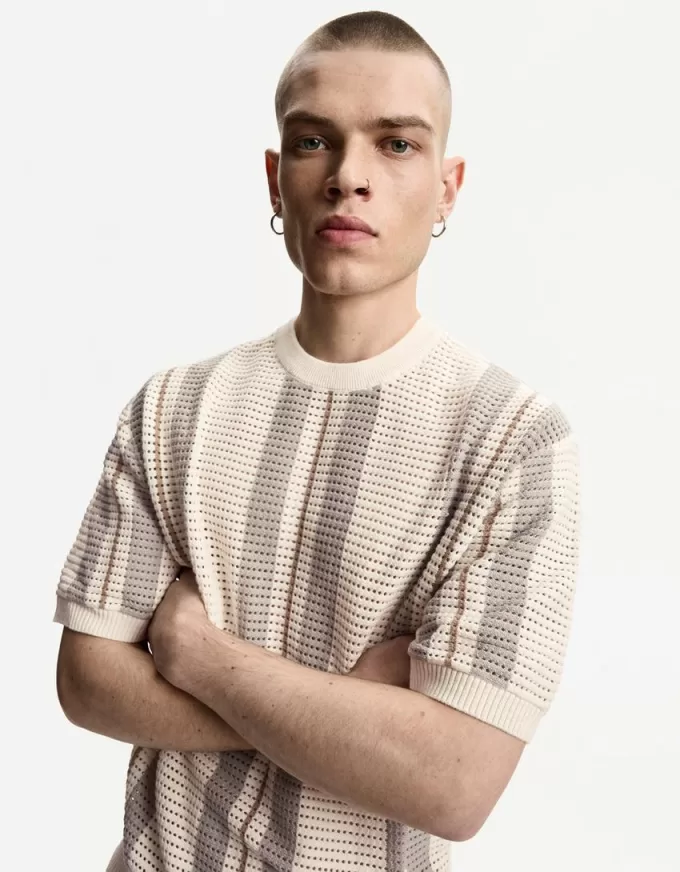 T-shirt a maniche corte a righe testurizzate