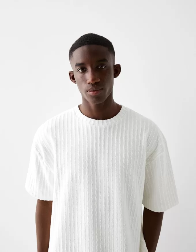 T-shirt a maniche corte a righe testurizzate