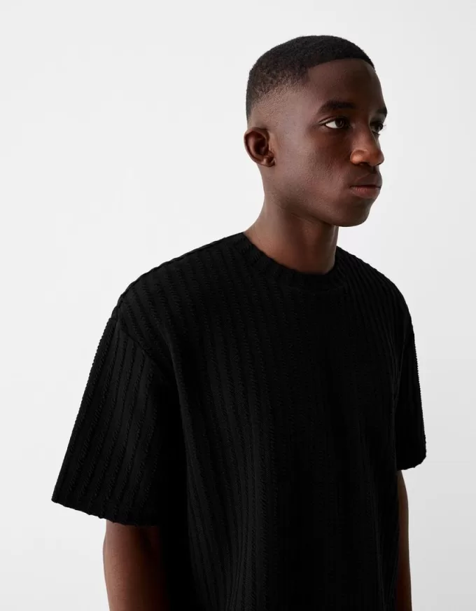 T-shirt a maniche corte a righe testurizzate