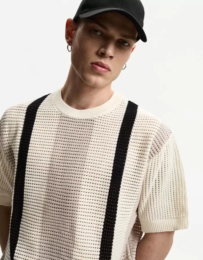 T-shirt a maniche corte a righe testurizzate