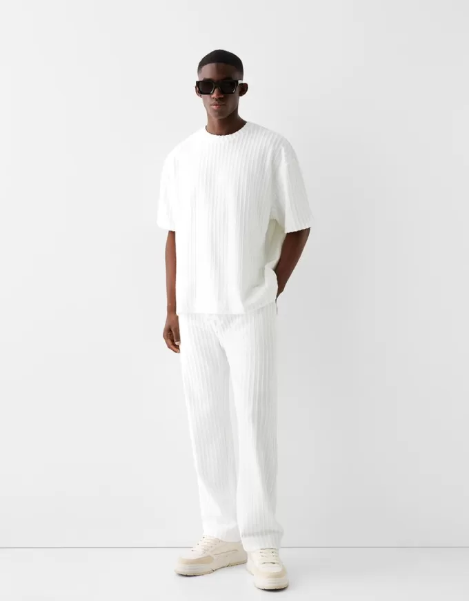 T-shirt a maniche corte a righe testurizzate