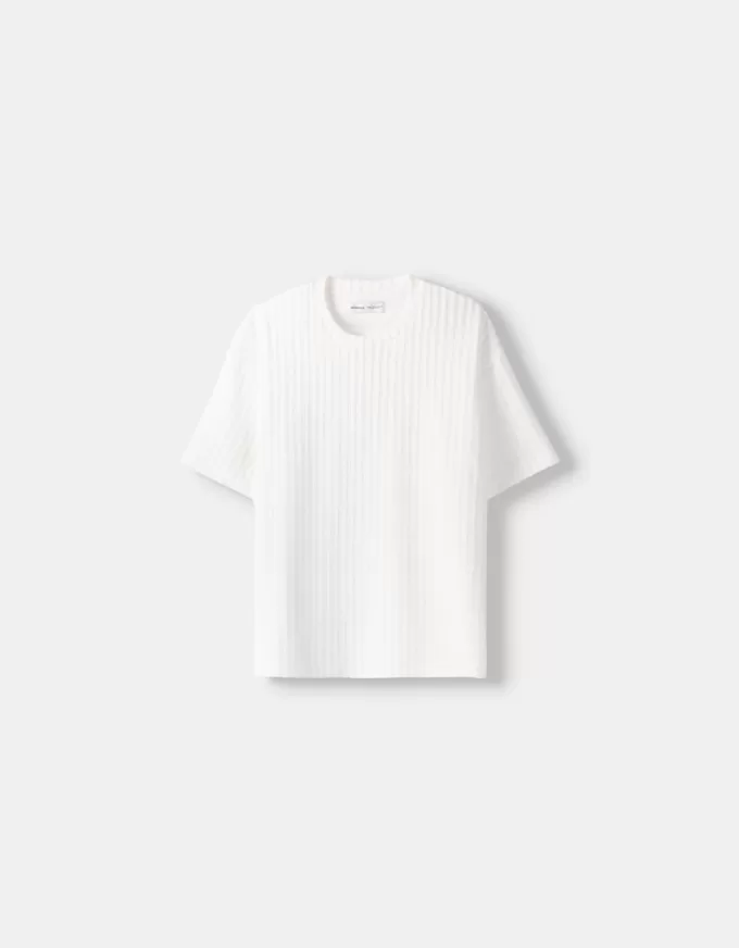 T-shirt a maniche corte a righe testurizzate