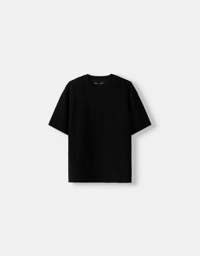 T-shirt a maniche corte a righe testurizzate