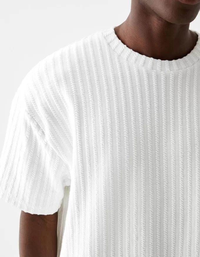 T-shirt a maniche corte a righe testurizzate