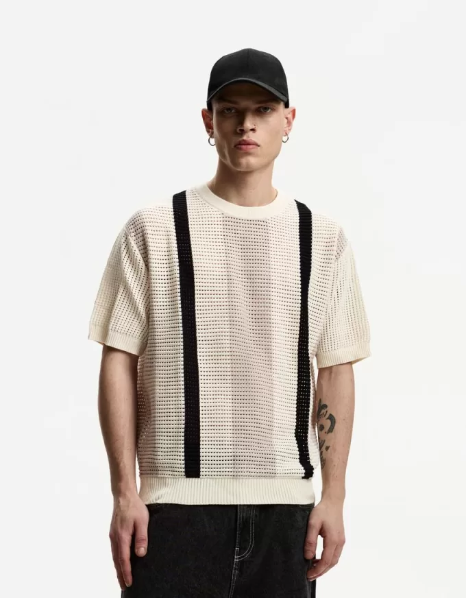 T-shirt a maniche corte a righe testurizzate