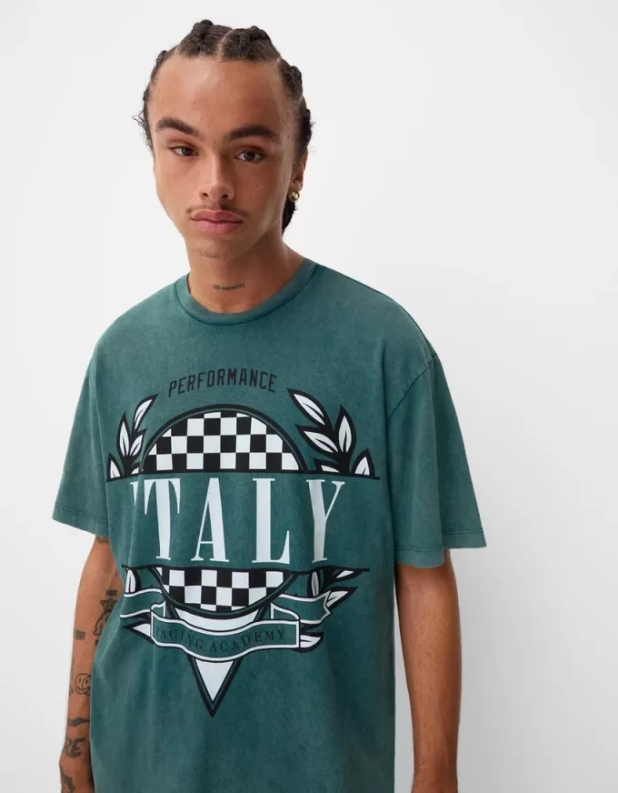 T-shirt a maniche corte effetto slavato con stampa