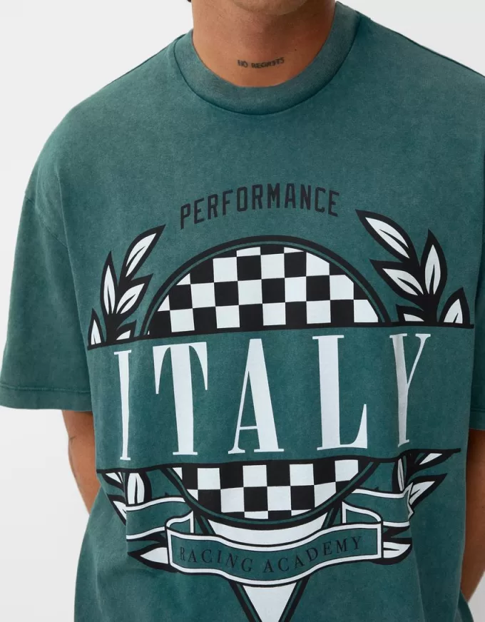 T-shirt a maniche corte effetto slavato con stampa