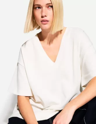 T-shirt a maniche corte scollo a V in cotone pesante