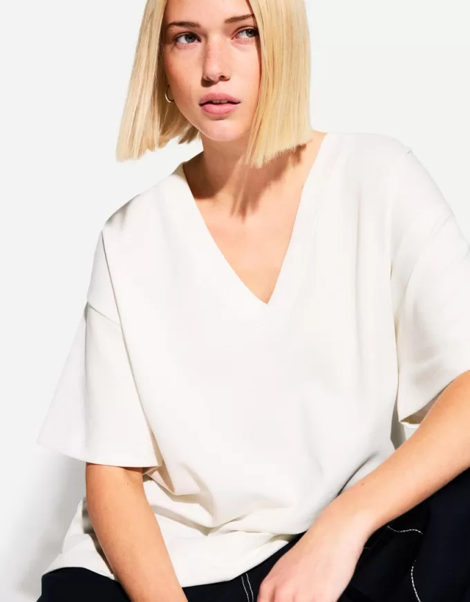 T-shirt a maniche corte scollo a V in cotone pesante