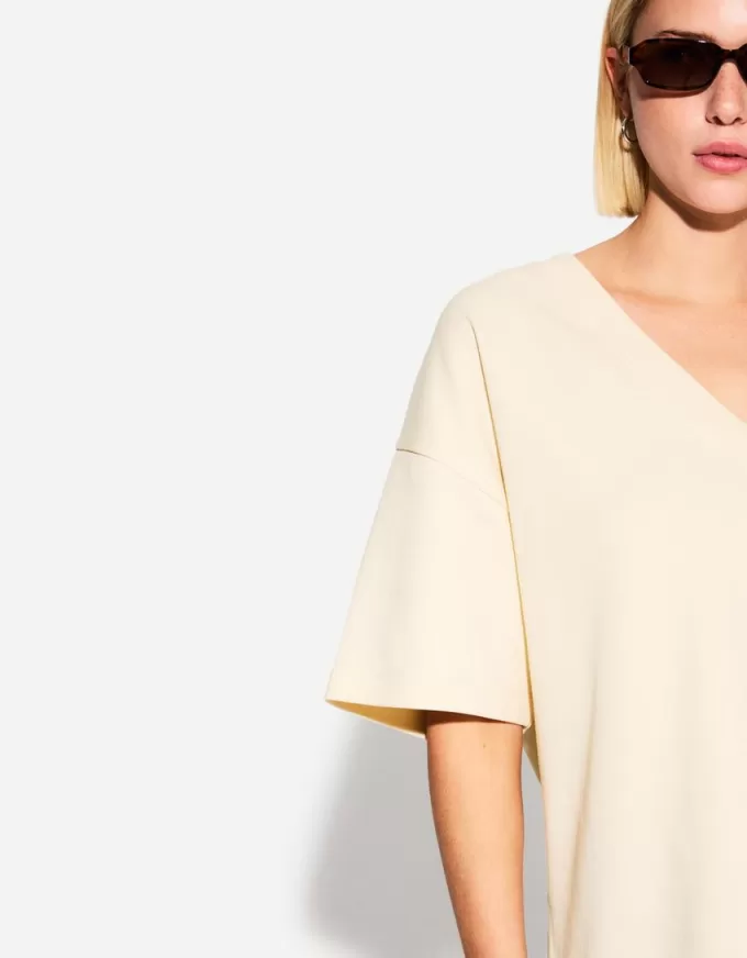 T-shirt a maniche corte scollo a V in cotone pesante