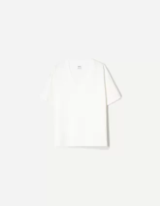 T-shirt a maniche corte scollo a V in cotone pesante