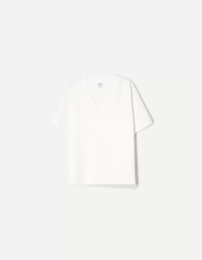 T-shirt a maniche corte scollo a V in cotone pesante