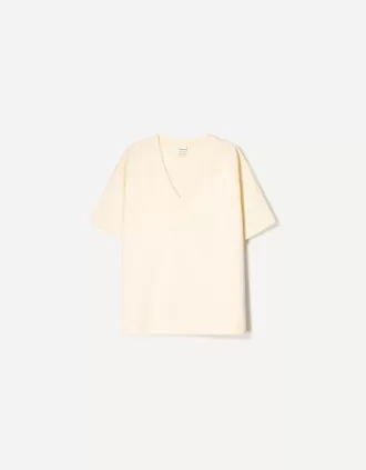 T-shirt a maniche corte scollo a V in cotone pesante