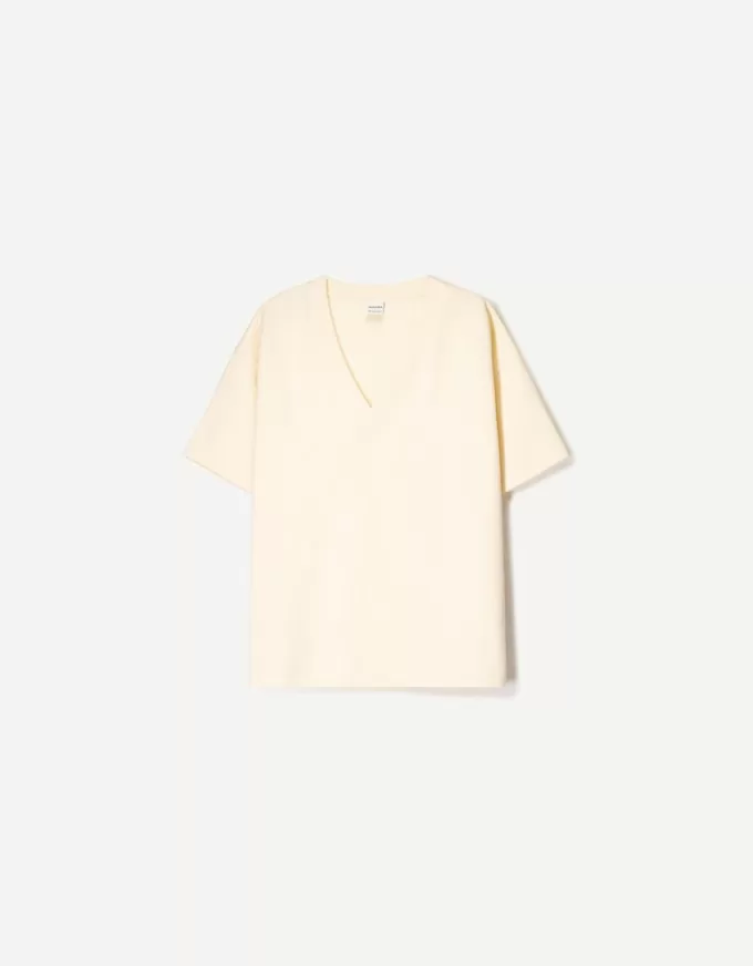 T-shirt a maniche corte scollo a V in cotone pesante