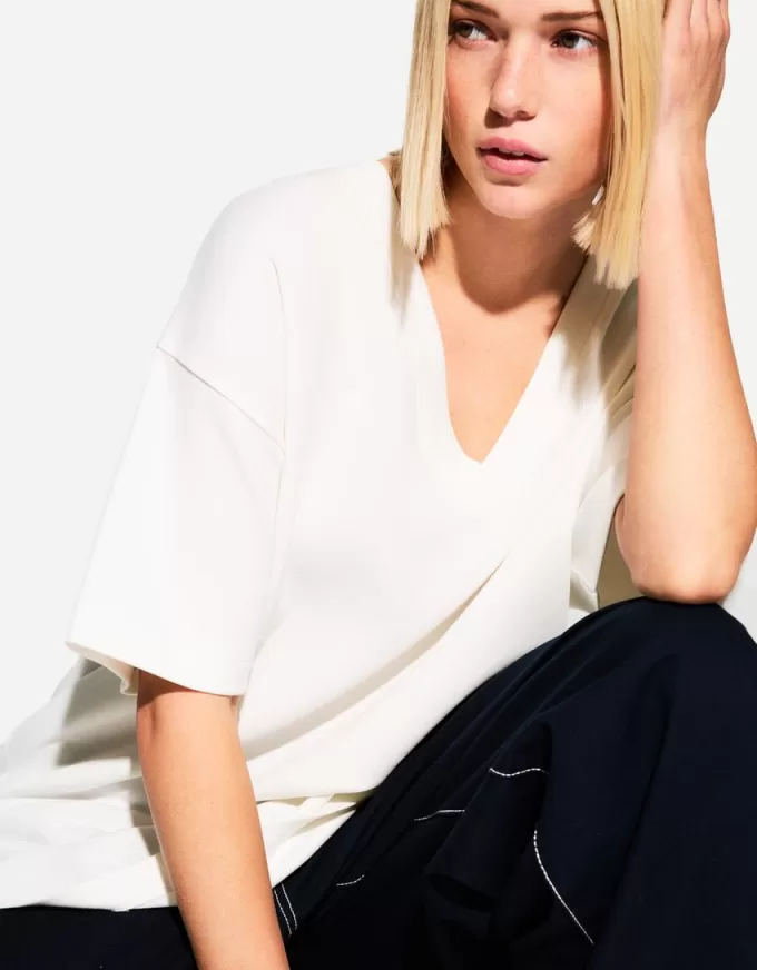 T-shirt a maniche corte scollo a V in cotone pesante