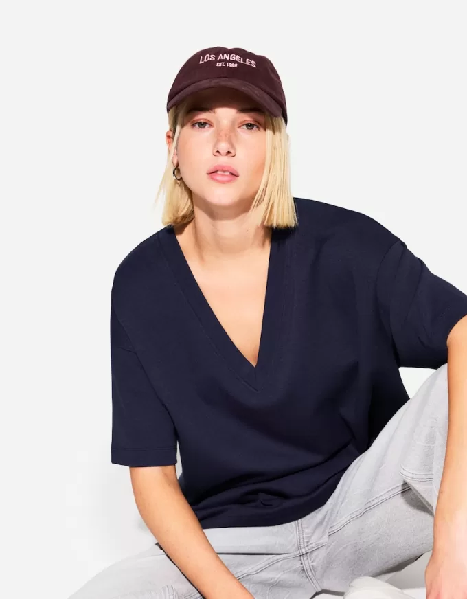 T-shirt a maniche corte scollo a V in cotone pesante