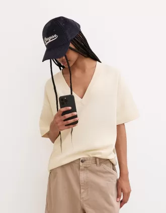 T-shirt a maniche corte scollo a V in cotone pesante