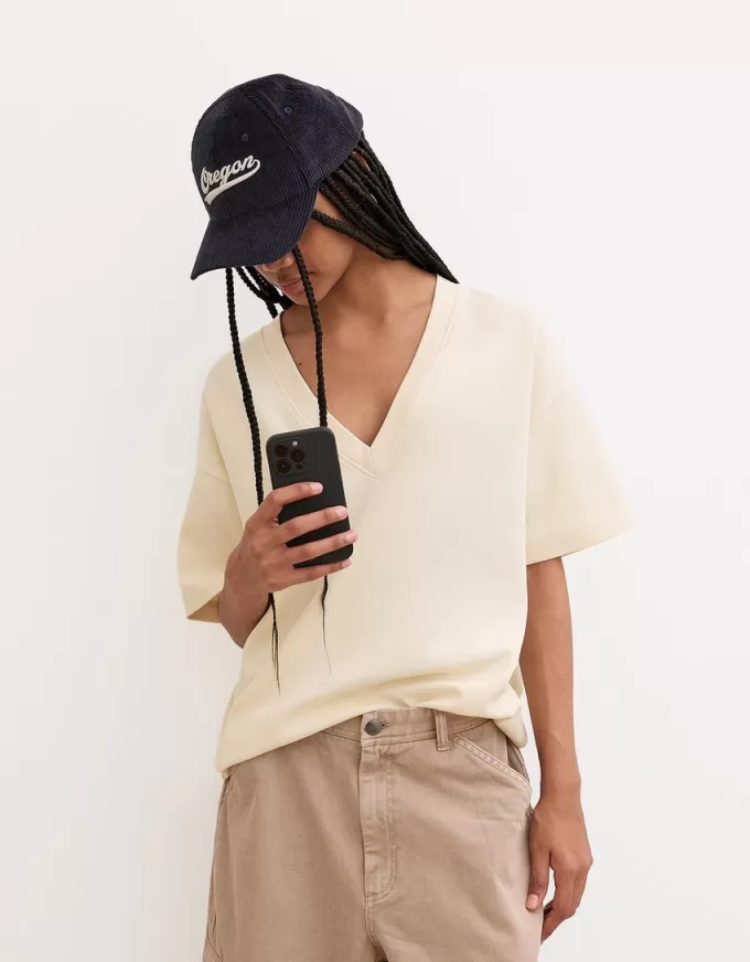 T-shirt a maniche corte scollo a V in cotone pesante