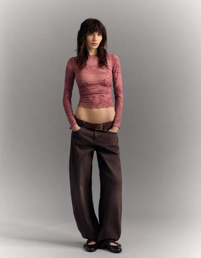 T-shirt a maniche lunghe con arricciatura