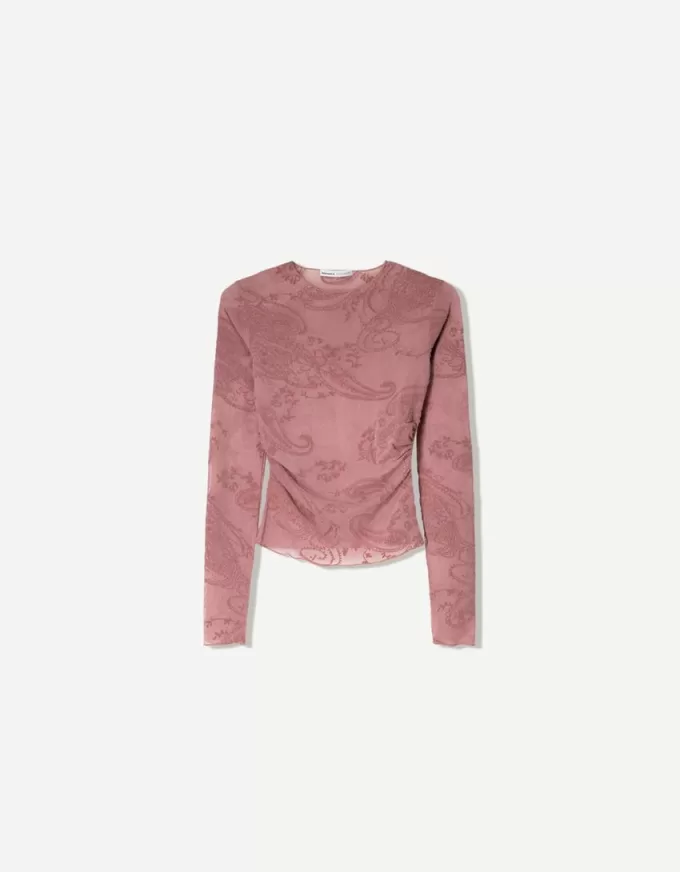 T-shirt a maniche lunghe con arricciatura