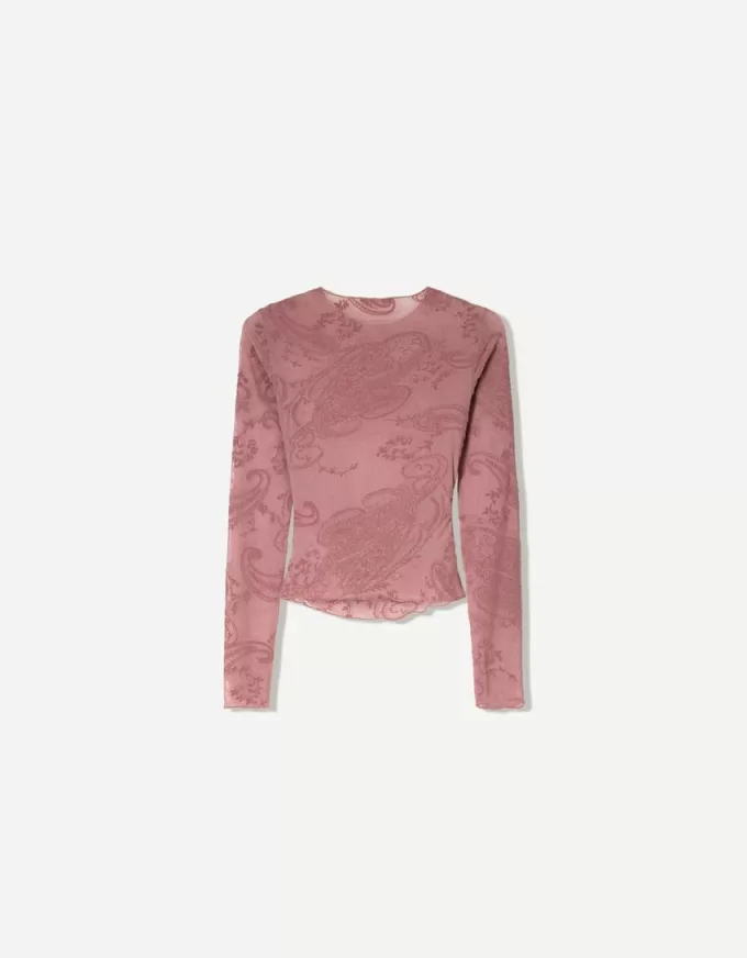 T-shirt a maniche lunghe con arricciatura