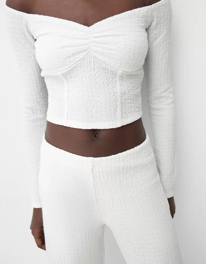 T-shirt a maniche lunghe in maglia waffle