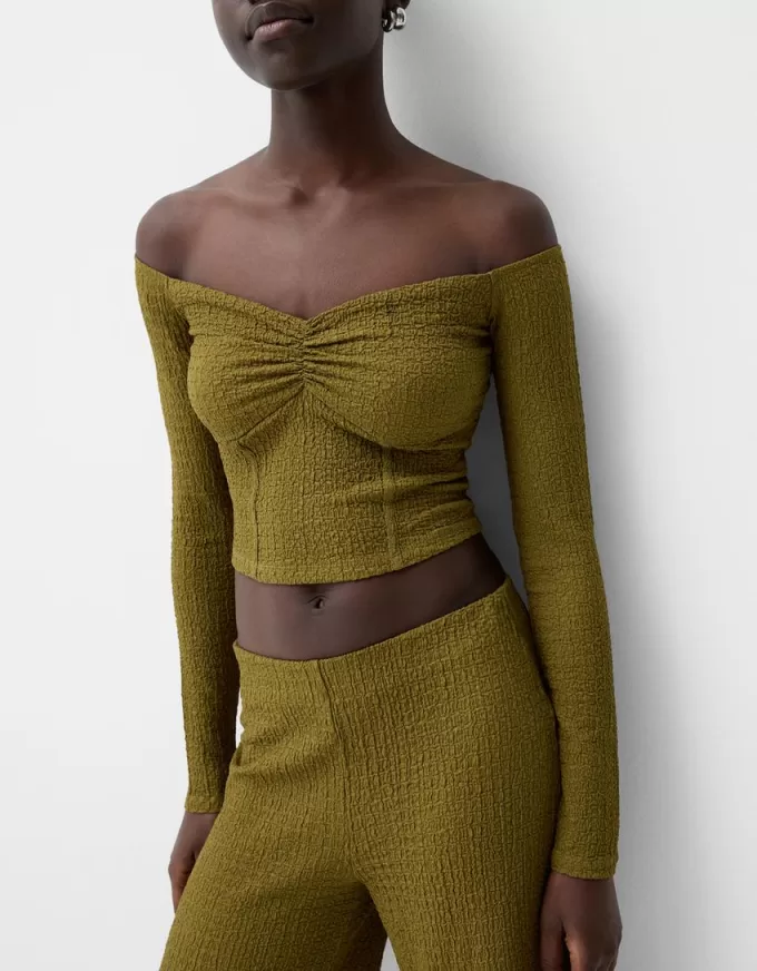 T-shirt a maniche lunghe in maglia waffle