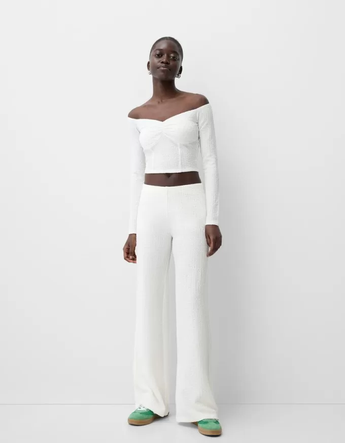 T-shirt a maniche lunghe in maglia waffle