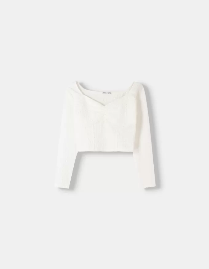 T-shirt a maniche lunghe in maglia waffle