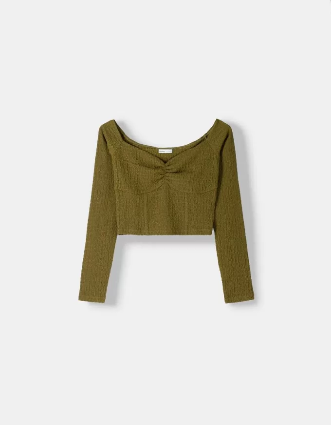 T-shirt a maniche lunghe in maglia waffle