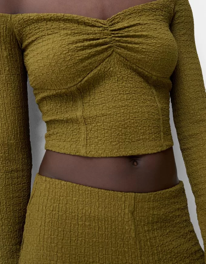 T-shirt a maniche lunghe in maglia waffle