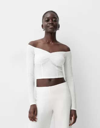 T-shirt a maniche lunghe in maglia waffle