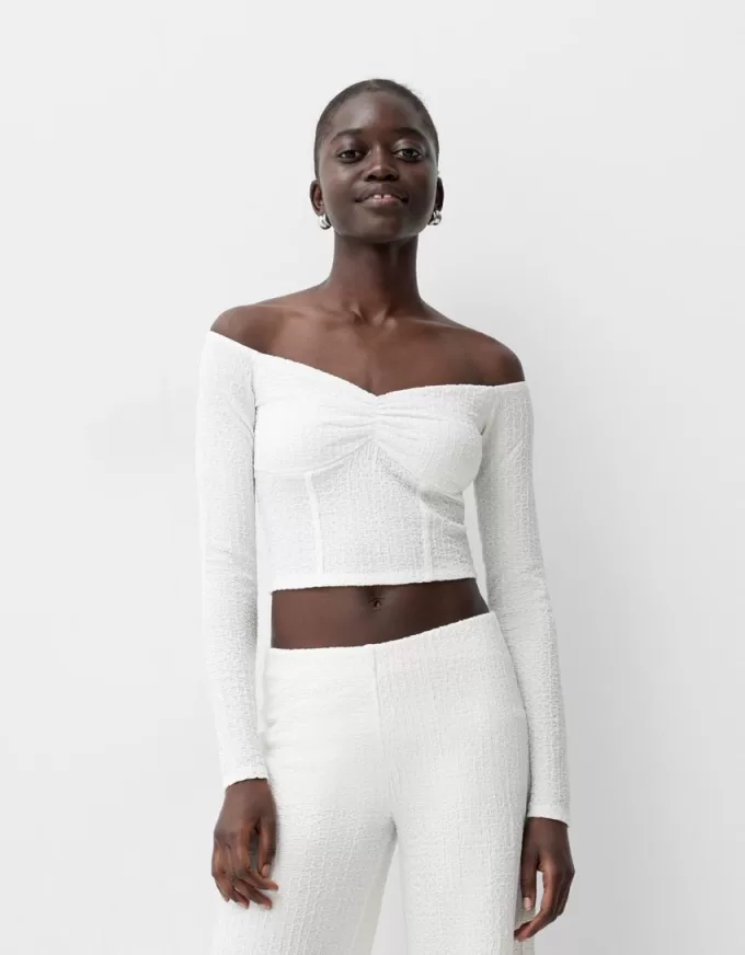 T-shirt a maniche lunghe in maglia waffle