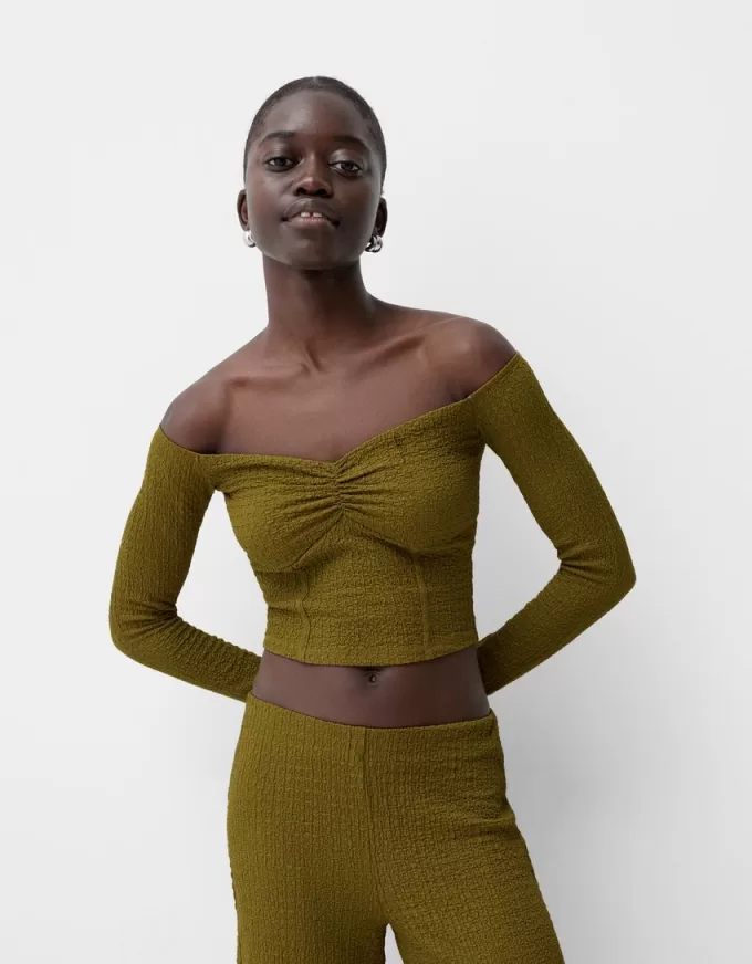 T-shirt a maniche lunghe in maglia waffle