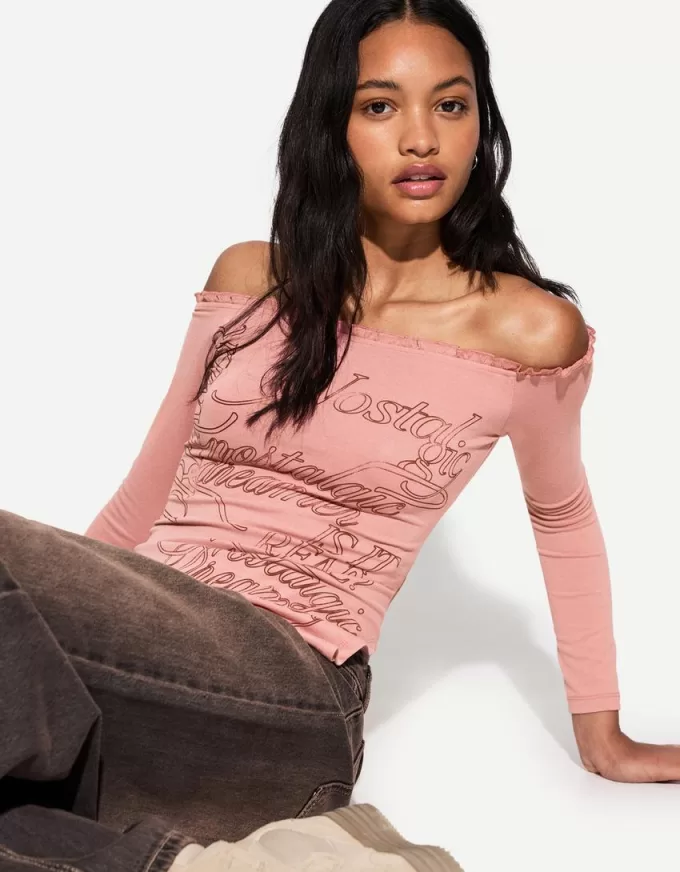 T-shirt asimmetrica a manica lunga