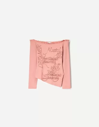 T-shirt asimmetrica a manica lunga