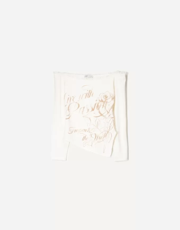 T-shirt asimmetrica a manica lunga