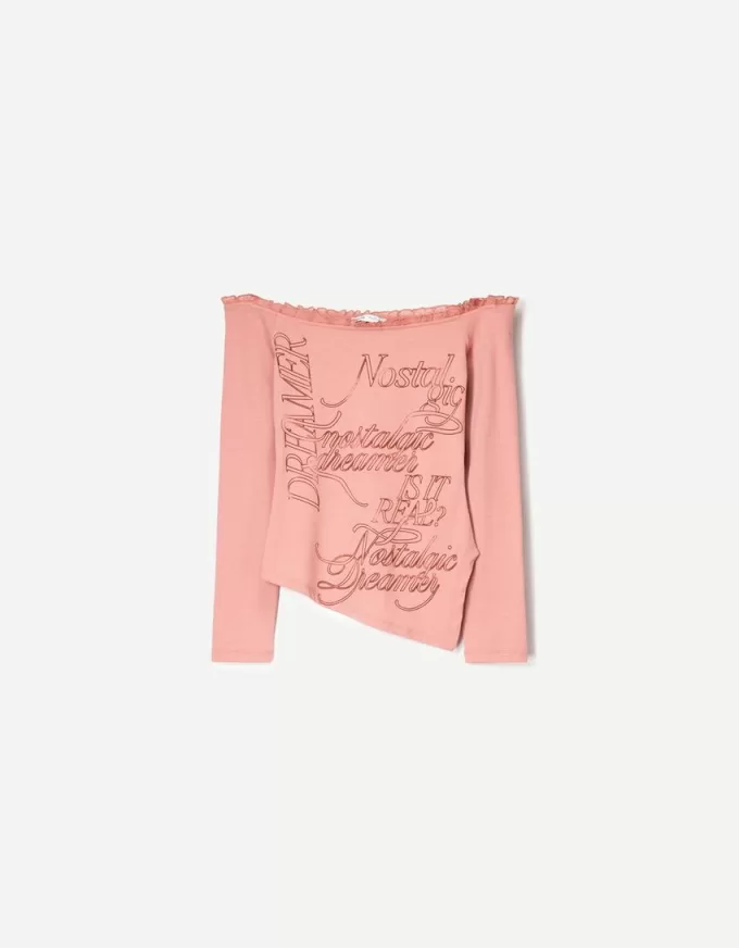 T-shirt asimmetrica a manica lunga