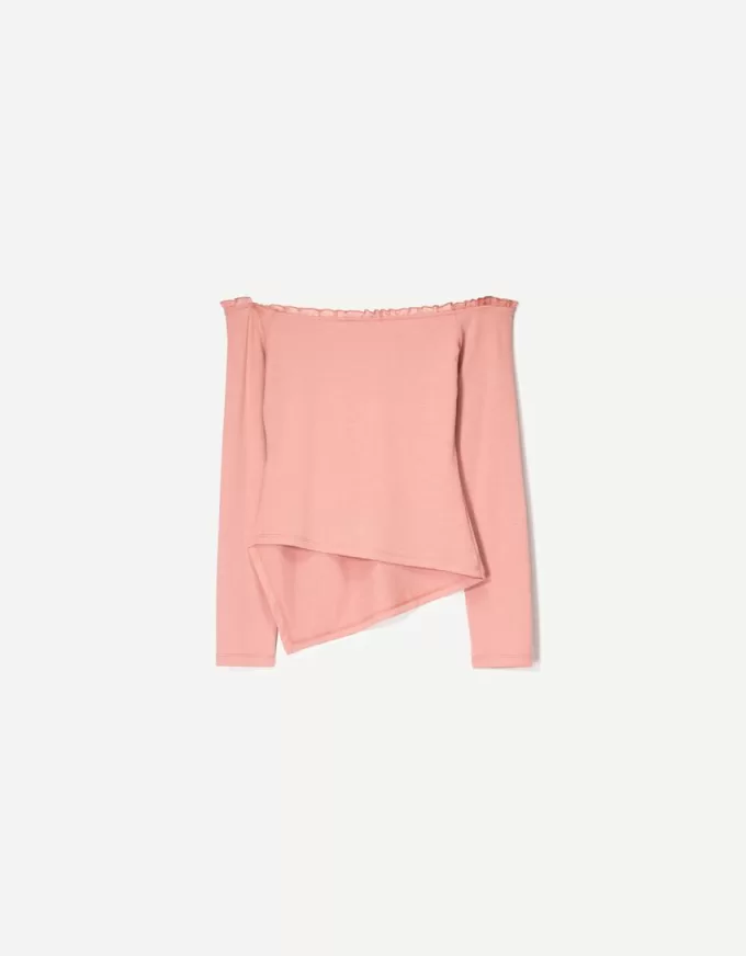 T-shirt asimmetrica a manica lunga