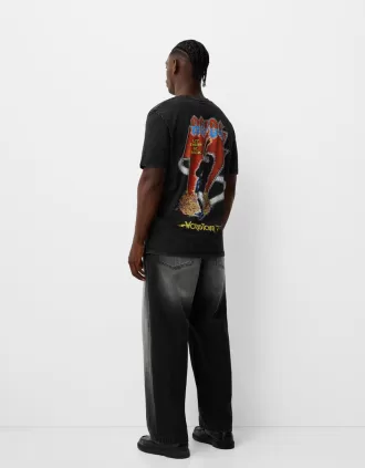 T-shirt con stampa AC/DC a maniche corte sbiadita